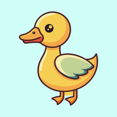 Cute Cartoon Duck Illustration with Friendly Expression on a Light Blue Background