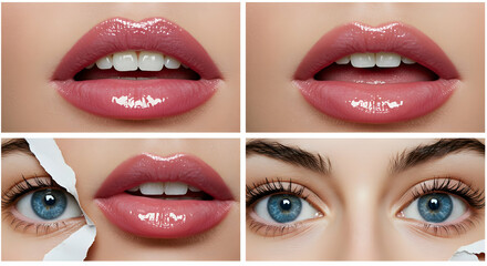 Perfect Lips and Eyes Beauty Collage Transparent Background