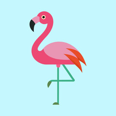 Stylized flamingo standing on one leg against a light blue background