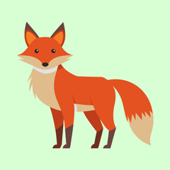 Obraz premium A cartoon illustration of a fox standing on a light green background