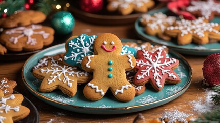 Festive gingerbread cookies decorated with icing