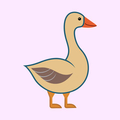 Stylized Tan Goose with Orange Beak on Light Purple Background