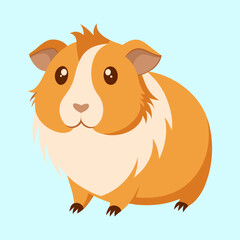 Cute Cartoon Guinea Pig with Orange and White Fur on Blue Background