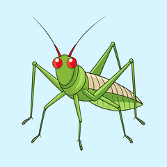 Cartoon Grasshopper Standing Tall Against a Light Blue Background Illustration