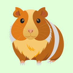 Cartoon guinea pig with brown and cream fur on green background