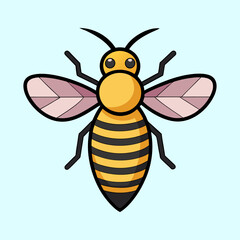 Stylized Cartoon Bee on Light Blue Background with Bold Black Outlines