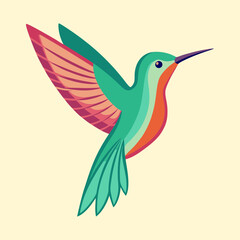 Obraz premium Stylized Hummingbird Illustration with Colorful Wings and Body on Neutral Background