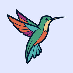 Stylized hummingbird with vibrant plumage in a flight pose on light background