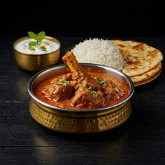 Mutton Rogan Josh Meal in a Moody Dark Background