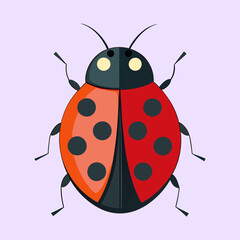 Stylized Red and Orange Ladybug with Black Spots on Lavender Background