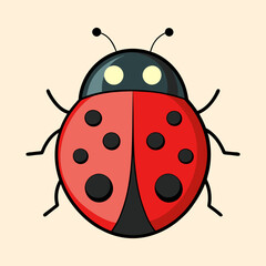 A cute and simple cartoon ladybug with a red body and black spots
