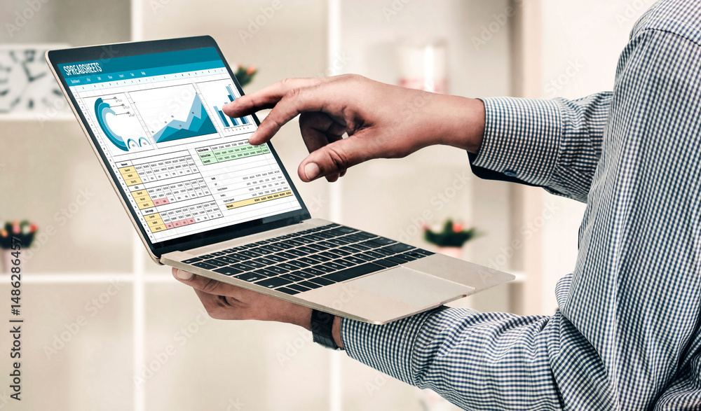 Poster spreadsheet document information financial startup concept. data and graphs in spreadsheet documents