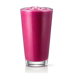 Vibrant Pink Smoothie in Tall Clear Glass with Ice – Refreshing Healthy Beverage on White Background, Studio Shot