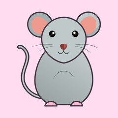 Cute Cartoon Mouse Illustration with Big Ears on a Pink Background