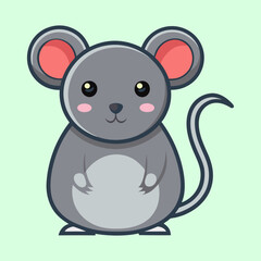 Cute cartoon mouse with big ears and a light green background