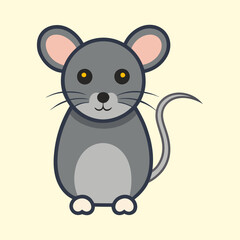 Cartoon Gray Mouse Standing Upright with Big Ears and Yellow Eyes