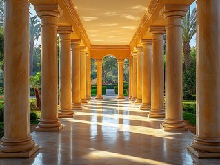 Majestic golden palace hallway with stunning symmetry high resolution photo