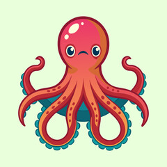 Adorable Cartoon Octopus with a Slight Frown and Colorful Tentacles