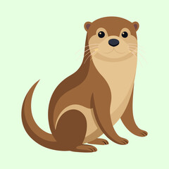 Stylized illustration of an otter sitting with a light green background color