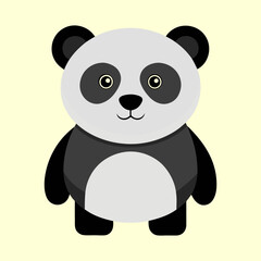 A cute cartoon panda bear standing on a plain cream background