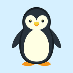 Flat vector illustration of a cute penguin on a light blue background