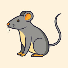 Cartoon Illustration of a Cute Gray Mouse Sitting on Cream Background