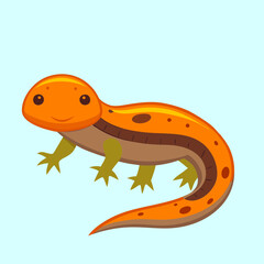 Cute Cartoon Orange Newt with Brown Spots and Olive Green Legs