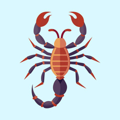 Flat Graphic Illustration of a Scorpion with Big Claws and Stinger Tail