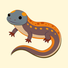 Cute Cartoon Eastern Newt Salamander with Orange Spots Illustration Design