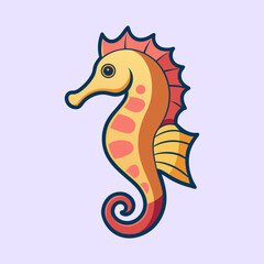 Cartoon seahorse with coral fin and tail, sea creature art illustration