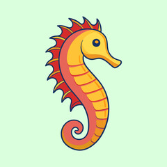 Fototapeta premium Cartoon Seahorse with Orange and Red Colors on a Light Green Background