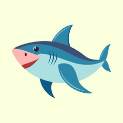 Cartoon illustration of a smiling great white shark on a light background