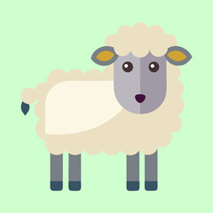 Illustration of a cute cartoon sheep on light green background, flat design