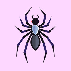 Geometric Style Spider with Black and Purple Legs on a Pink Background