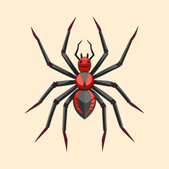 Stylized Cartoon Black Widow Spider Illustration with Red Accents and Cream Background