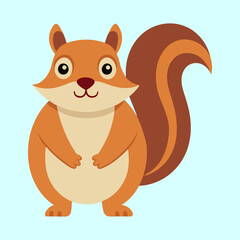 Adorable Cartoon Squirrel with Bushy Tail on a Light Blue Background
