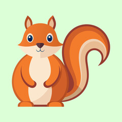 Cartoon squirrel with a large bushy tail on a light green background