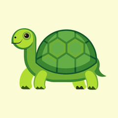 A cartoon green turtle standing on a pale yellow background