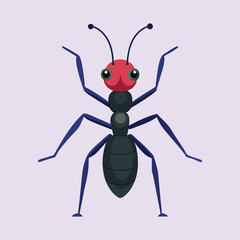 Illustration of a stylized ant with detailed features on a light background