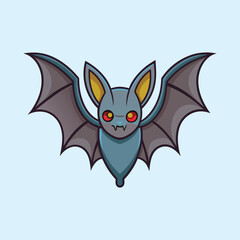 Cartoonish depiction of a blue bat with red eyes spread wide open