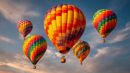 Fototapeta premium A group of hot air balloons are flying in the sky