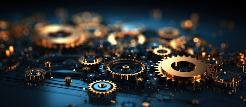 computer circuit board with gears and cogwheels