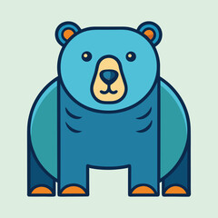 Stylized Blue Bear Illustration with Geometric Shapes and Clean Outline