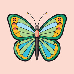 Colorful Cartoon Butterfly with Circular Wing Markings on a Light Pink Background