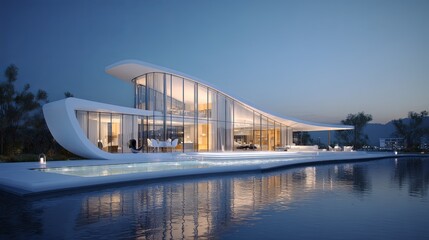 Modern House with Pool and Glass Window - Luxury Real Estate Photo