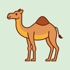 Cartoon camel with a light brown coat, standing on a light background