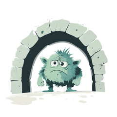 2D flat Troll Under Bridge vector illustration, isolated on a white background.