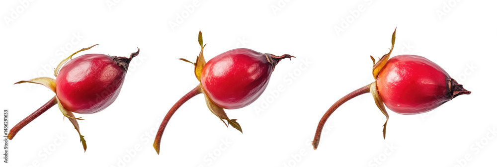 Aufkleber rose hips in a row showcasing vibrant red color and unique shape, isolated on transparent background