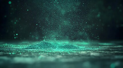 Teal Glitter Particles Falling Abstract Background