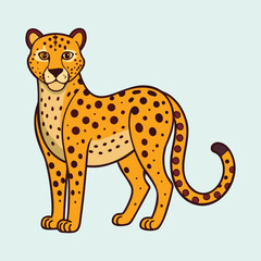 Cartoon cheetah with characteristic spots standing on a light background